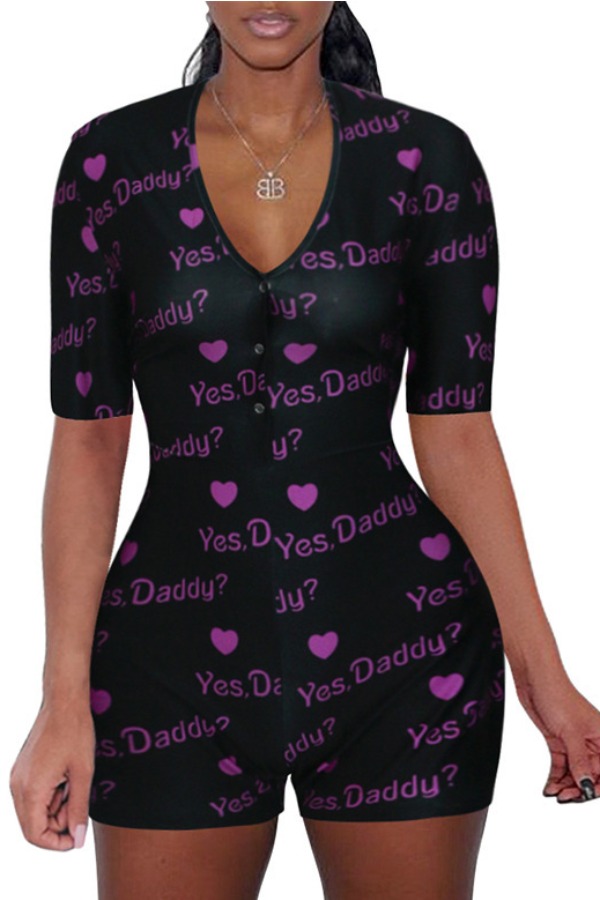 

lovely Trendy Letter Print Black One-piece Romper