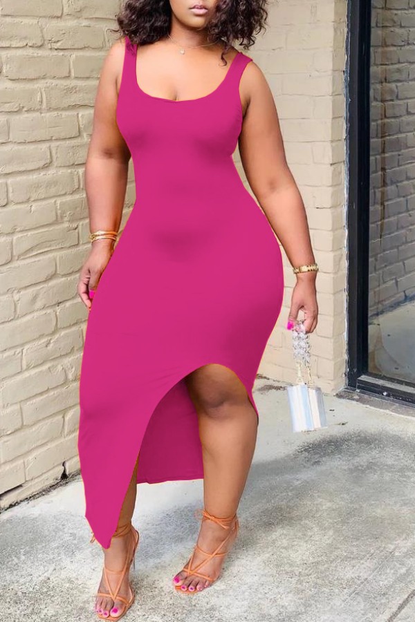 

lovely Sexy Asymmetrical Rose Red Ankle Length Dress