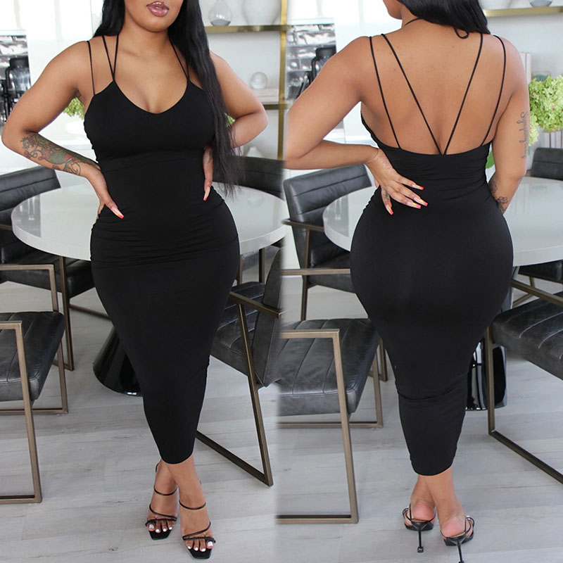 

lovely Sexy Spaghetti Strap Hollow-out Black Ankle Length Dress