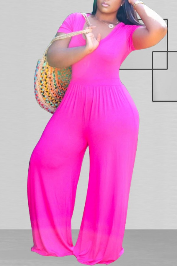 

lovely Casual U Neck Rose Red Plus Size One-piece Jumpsuit