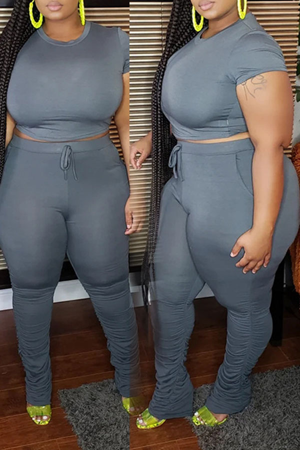 

lovely Casual Grey Plus Size Two-piece Pants Set