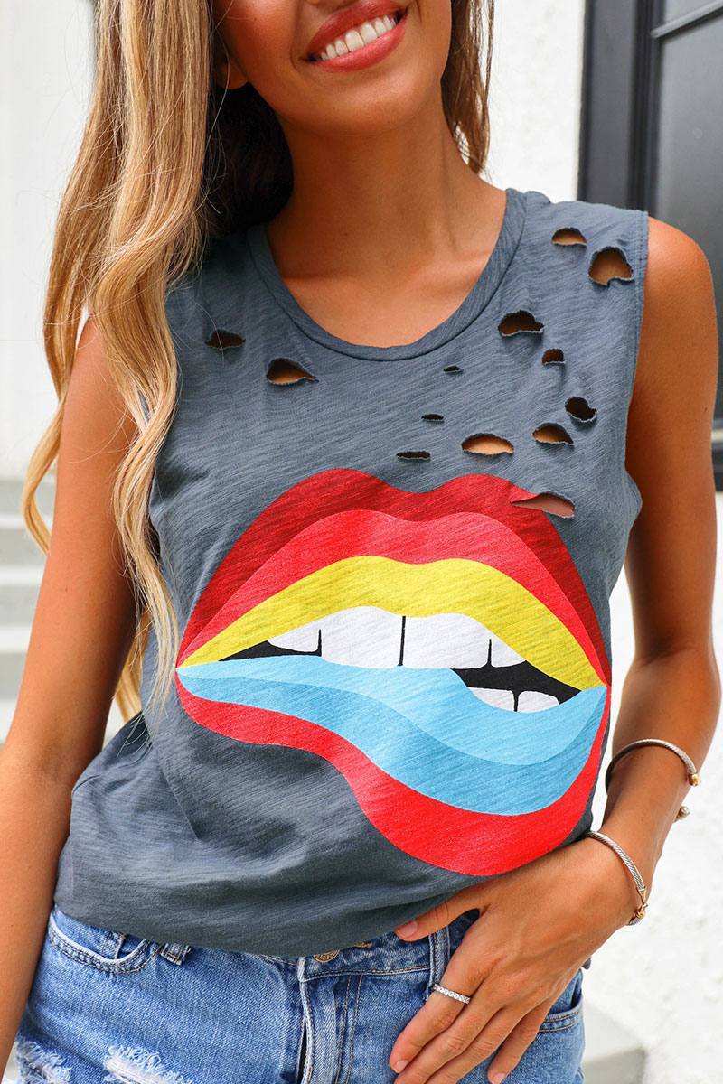 

Lovely Lip Print Grey Camisole