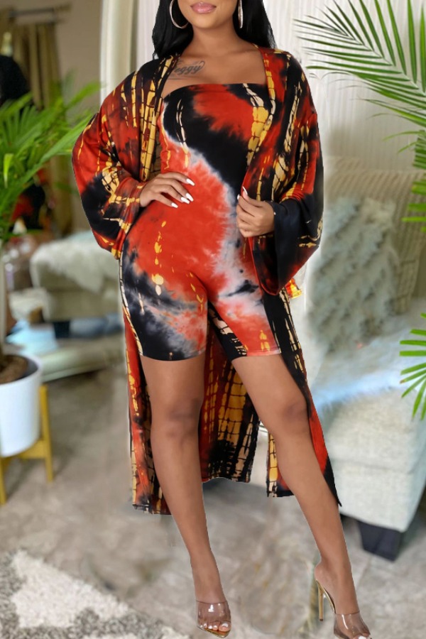 

Lovely Sexy Print Red Two-piece Shorts Set