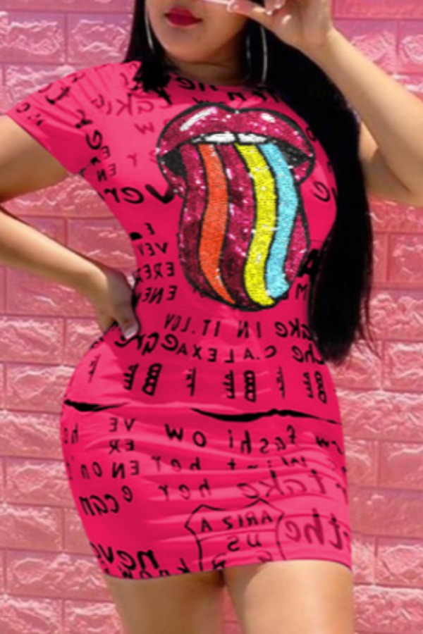 

Lovely Stylish Lip Print Red Mini Dress