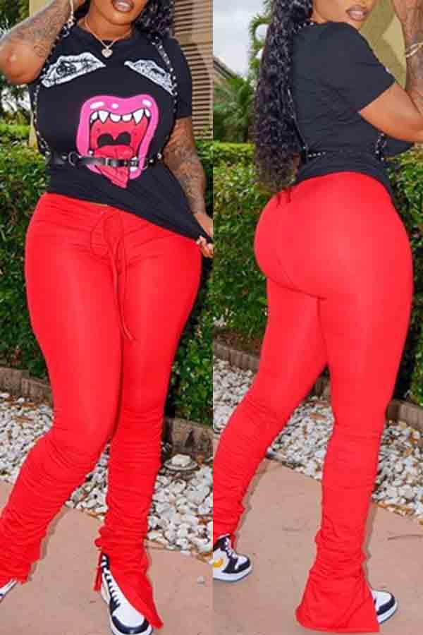 

lovely Leisure Lip Print Red Two-piece Pants Set