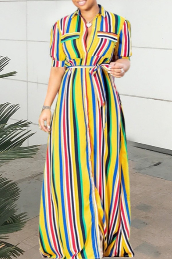 

lovely Bohemian Striped Yellow Maxi Dress