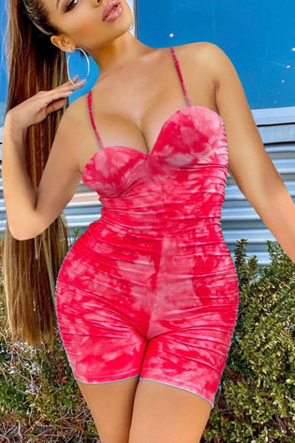 

lovely Sexy Tie-dye Red One-piece Romper