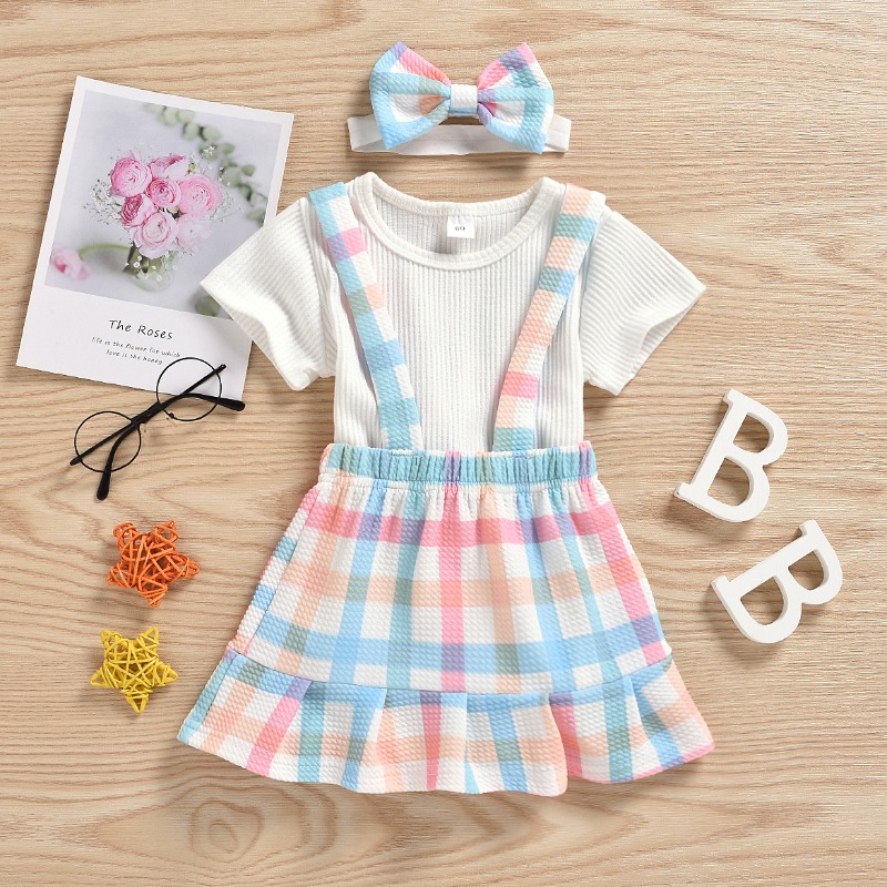 

lovely Sweet Grid Print White Girl Two-piece Skirt Set