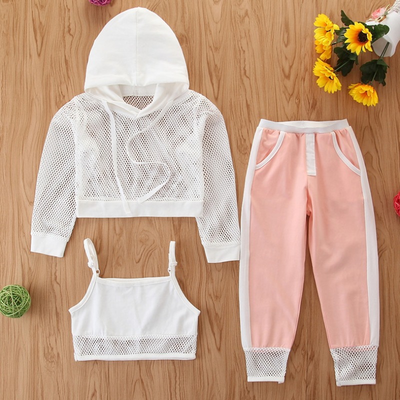 

lovely Casual Hooded Collar Patchwork Pink Girl Two-piece Pants Set