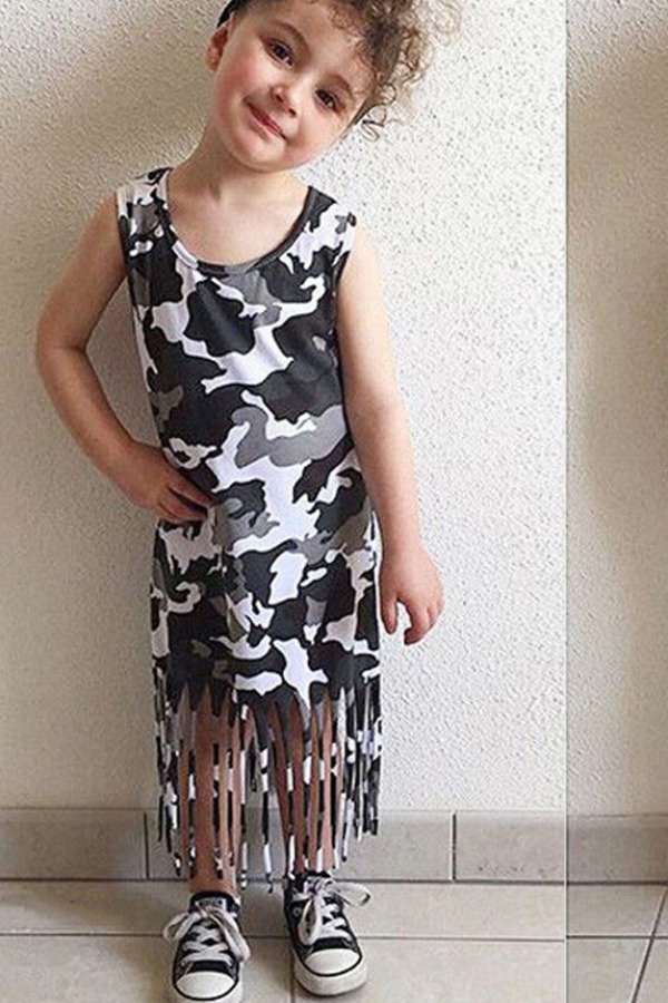 

lovely Casual Camo Print Girl Mid Calf Dress