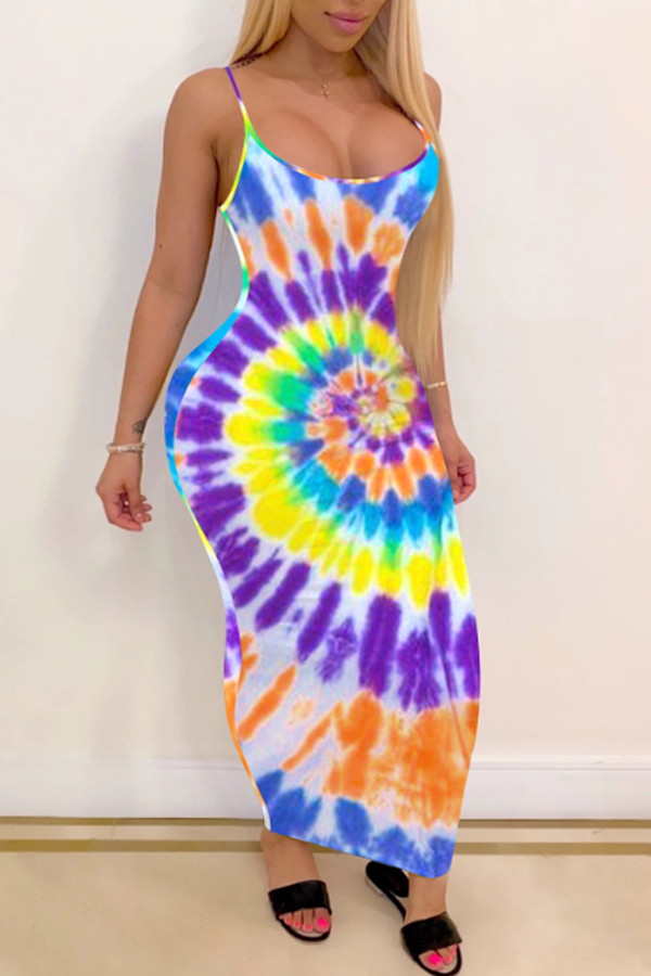 

lovely Casual Tie-dye Purple Ankle Length Dress