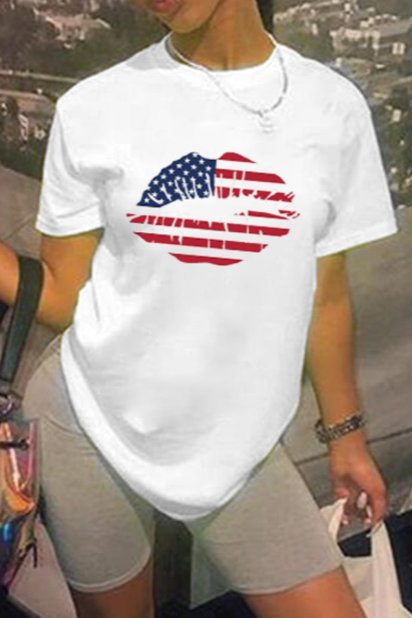 

lovely Leisure O Neck Lip Print White T-shirt