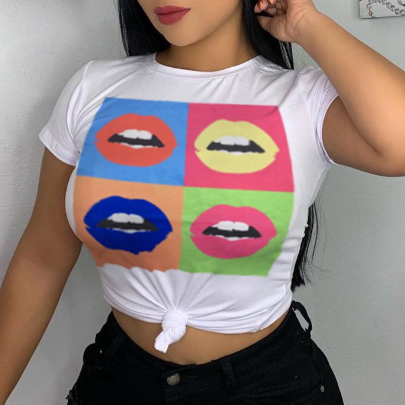 

lovely Casual Lip Print White T-shirt