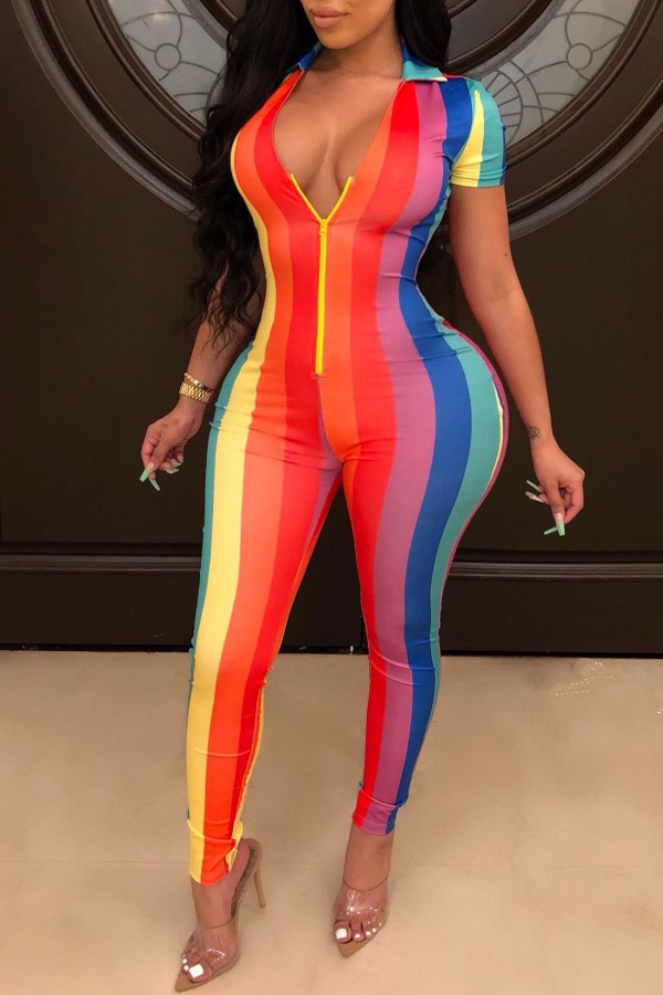 

lovely Casual Striped Red Plus Size One-piece Jumpsuit
