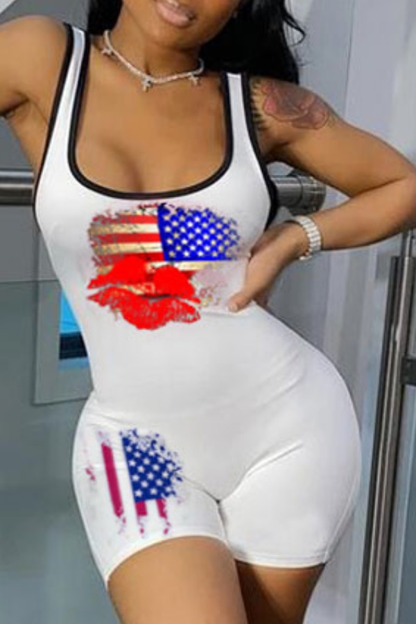 

lovely Sportswear Print White One-piece Romper