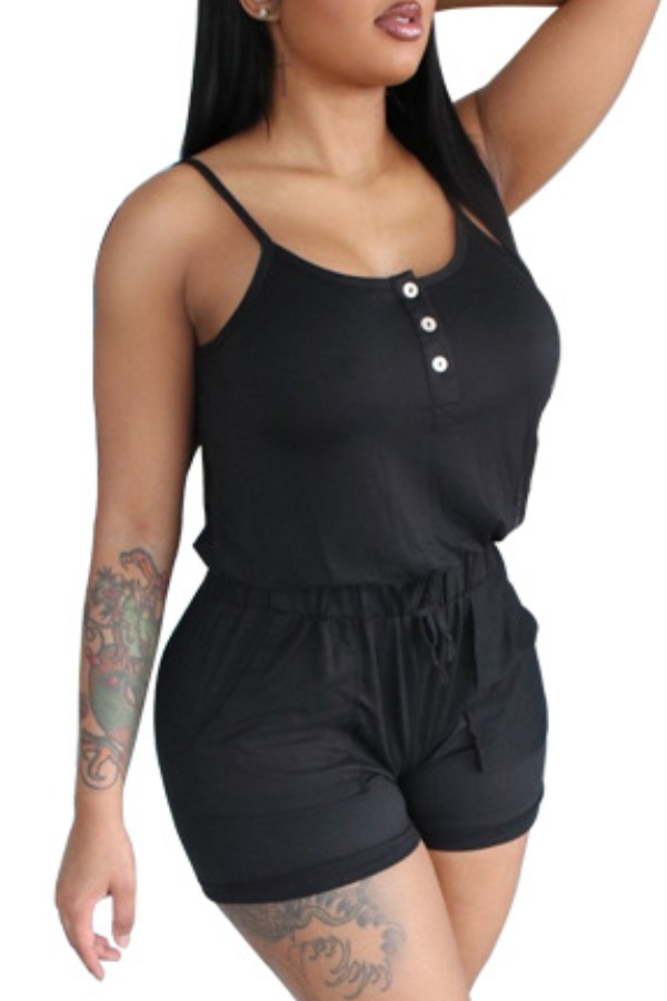

lovely Casual Drawstring Black One-piece Romper