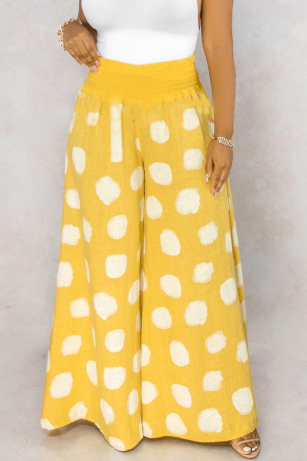 

lovely Casual Dot Print Yellow Pants