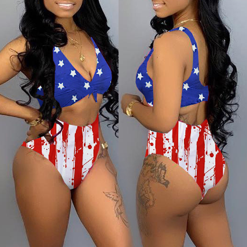 

lovely Independence Day Print Blue Two-piece Swimsuit