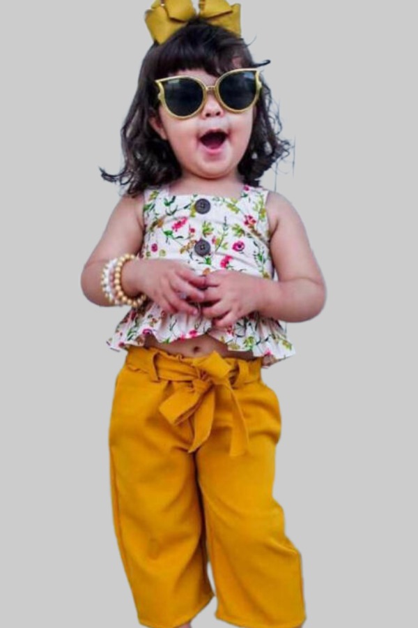 

lovely Bohemian Print Yellow Girl Two-piece Pants Set