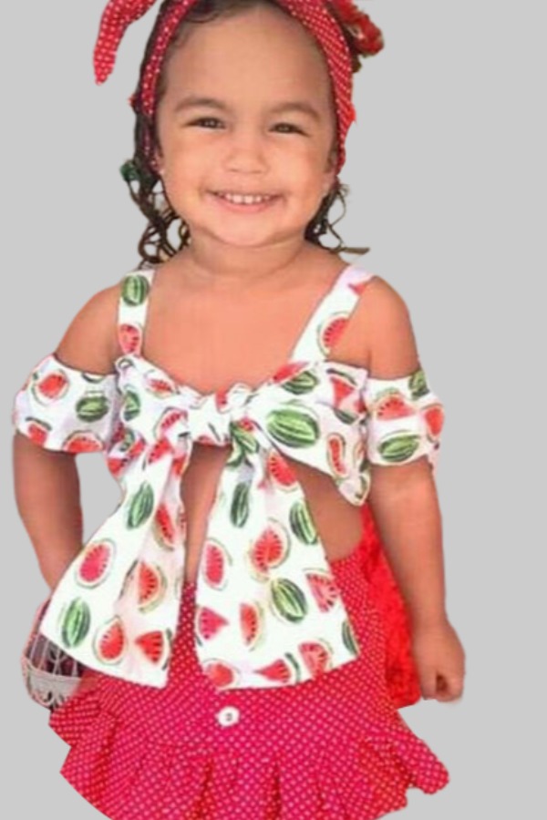 

lovely Casual Print Red Girl Two-piece Skirt Set