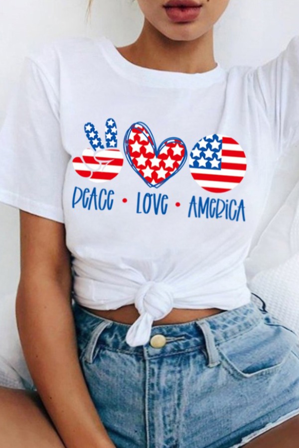 

Lovely Leisure O Neck Print White Plus Size T-shirt