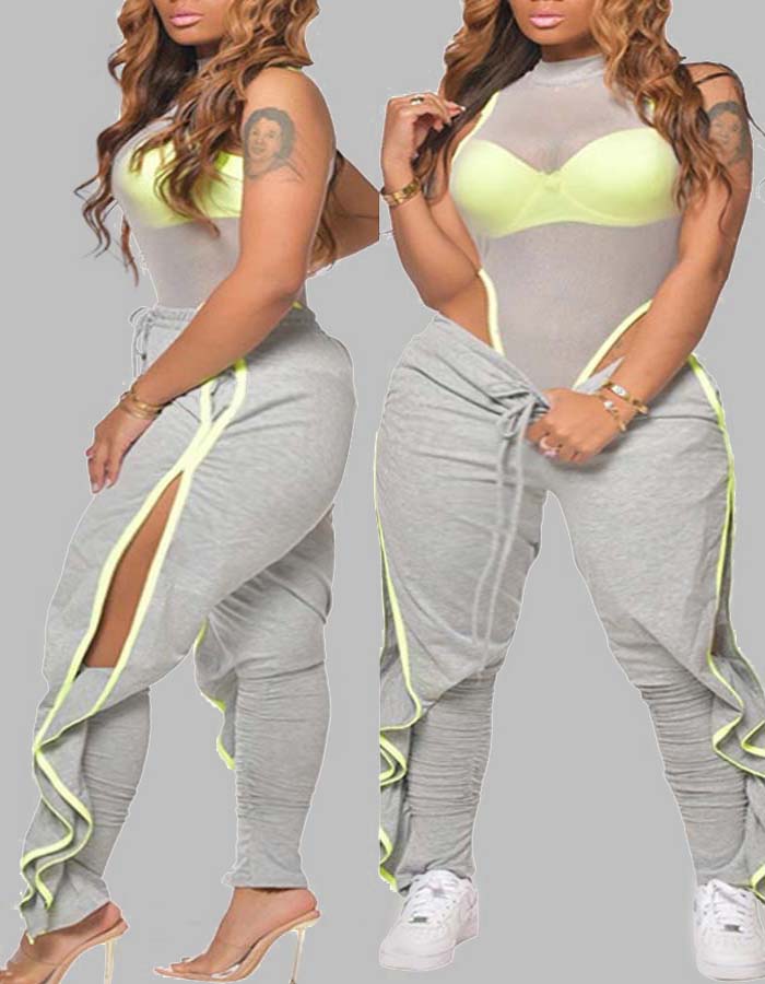 

Lovely Sexy See-through Grey Plus Size Two-piece Pants Set