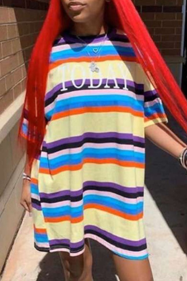 

lovely Stylish Striped Multicolor Mini Dress, Multicolor mstn