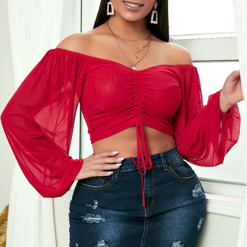 

lovely Stylish Fold Design Red Blouse
