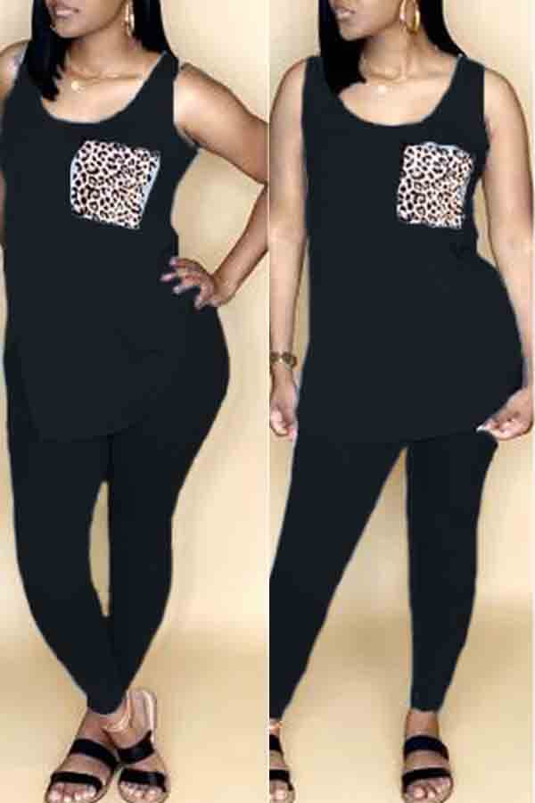 

Lovely Casual Patchwork Black Two-piece Pants Set