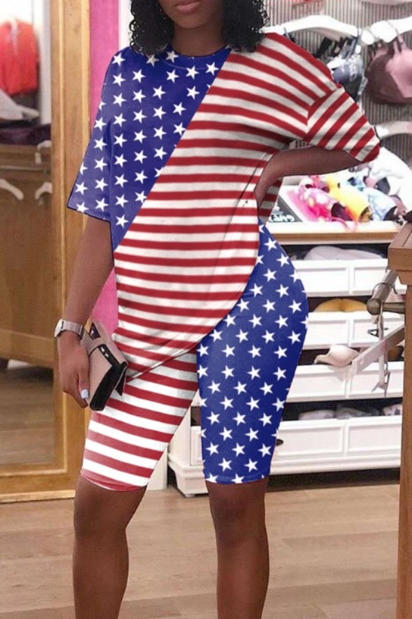 

lovely Independence Day Leisure Print Red Two-piece Shorts Set
