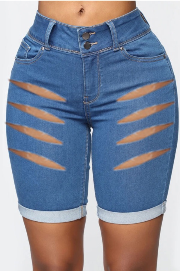 lovely Street Hollow-out Blue Denim Shorts