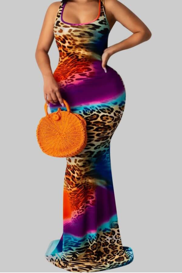 

Lovely Casual U Neck Tie-dye Purple Maxi Plus Size Dress