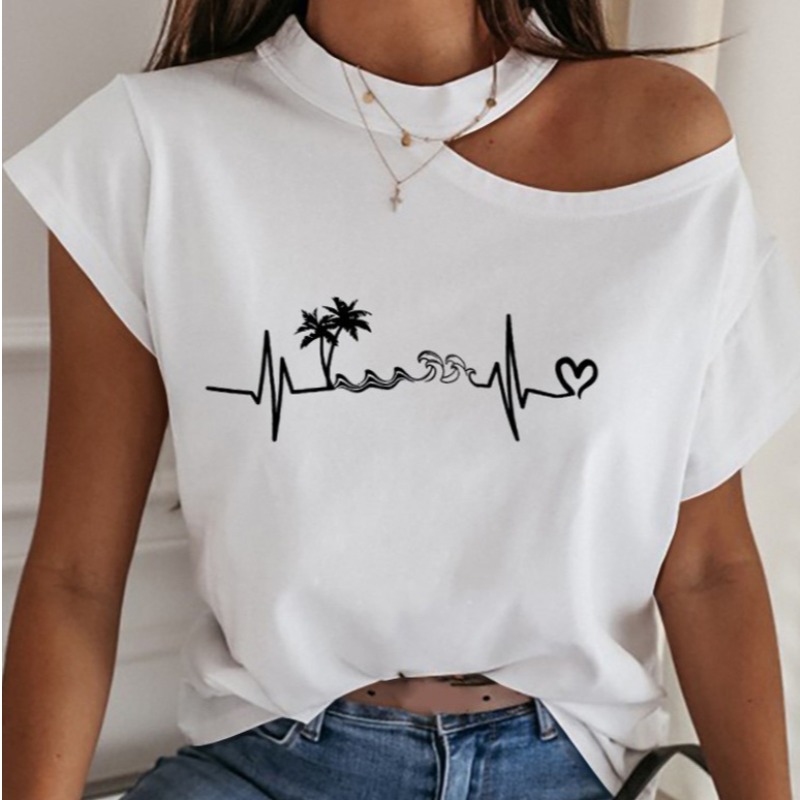 

lovely Leisure Hollow-out Print White T-shirt