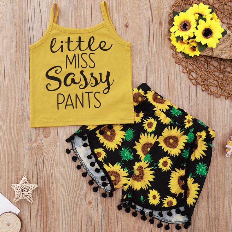 

lovely Casual Letter Print Yellow Girl Two-piece Shorts Set
