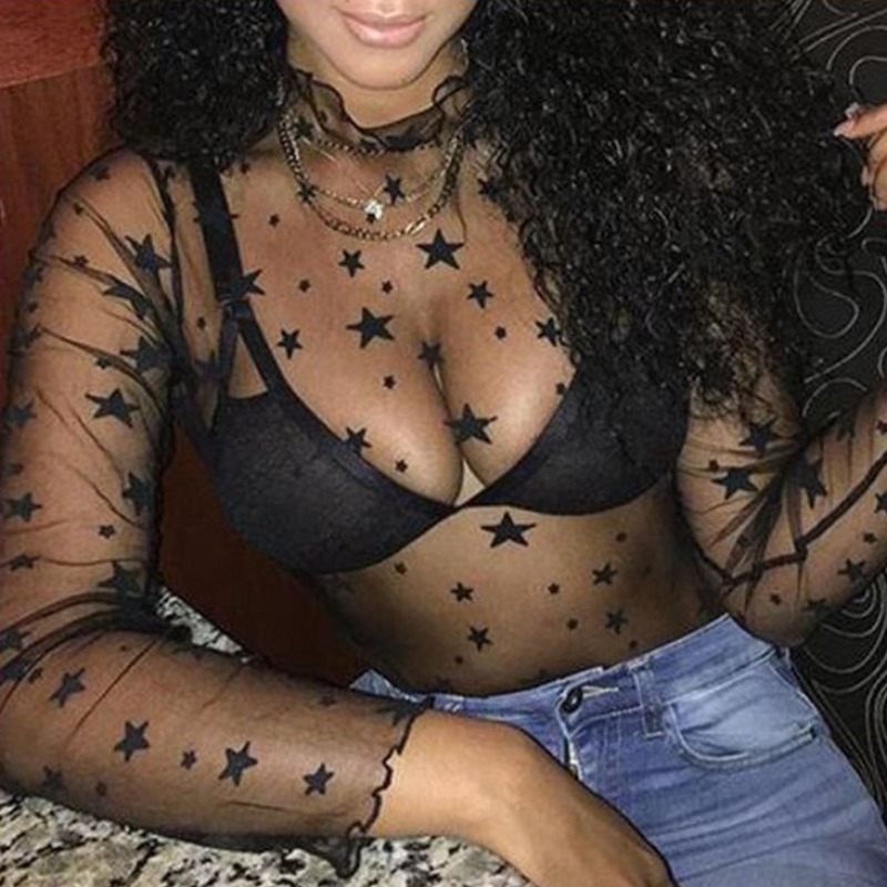 

lovely Sexy See-through Black Blouse
