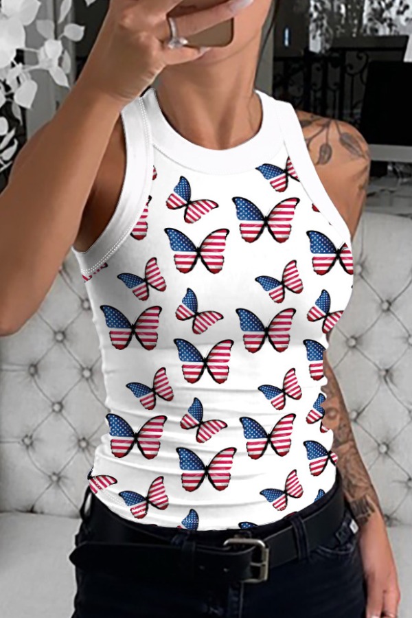 

lovely Trendy Butterfly Print Blue Camisole