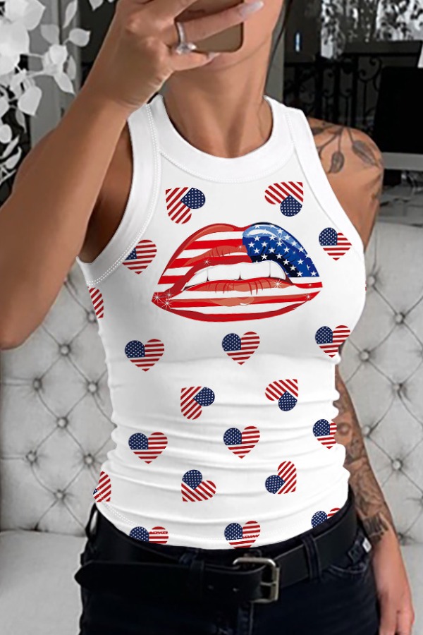 

lovely Trendy Lip Print Bright Red Camisole