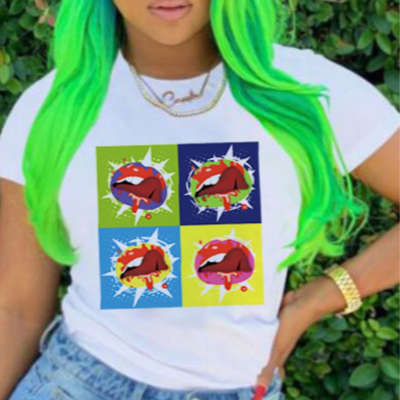 

lovely Leisure O Neck Print White T-shirt