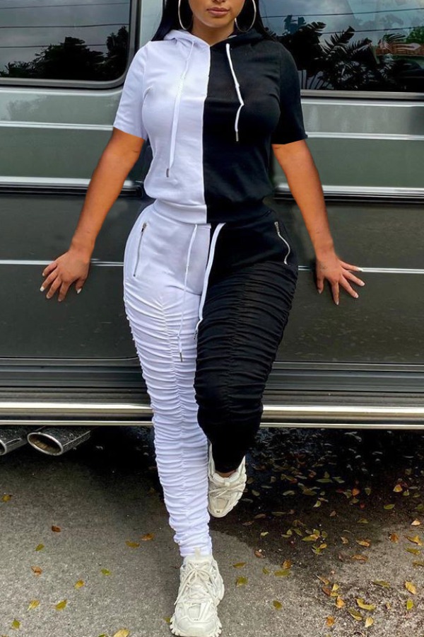 

lovely Casual Patchwork Black Two-piece Pants Set