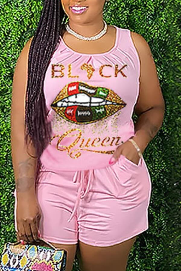 

LW Sportswear Lip Print Pink Two-piece Shorts Set