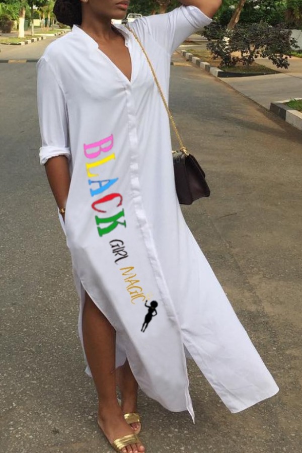 

lovely Casual Letter Print White Ankle Length Plus Size Dress