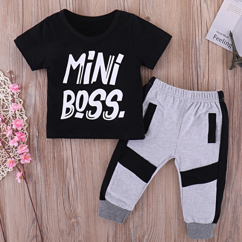 

lovely Casual Letter Print Black Boy Two-piece Pants Set