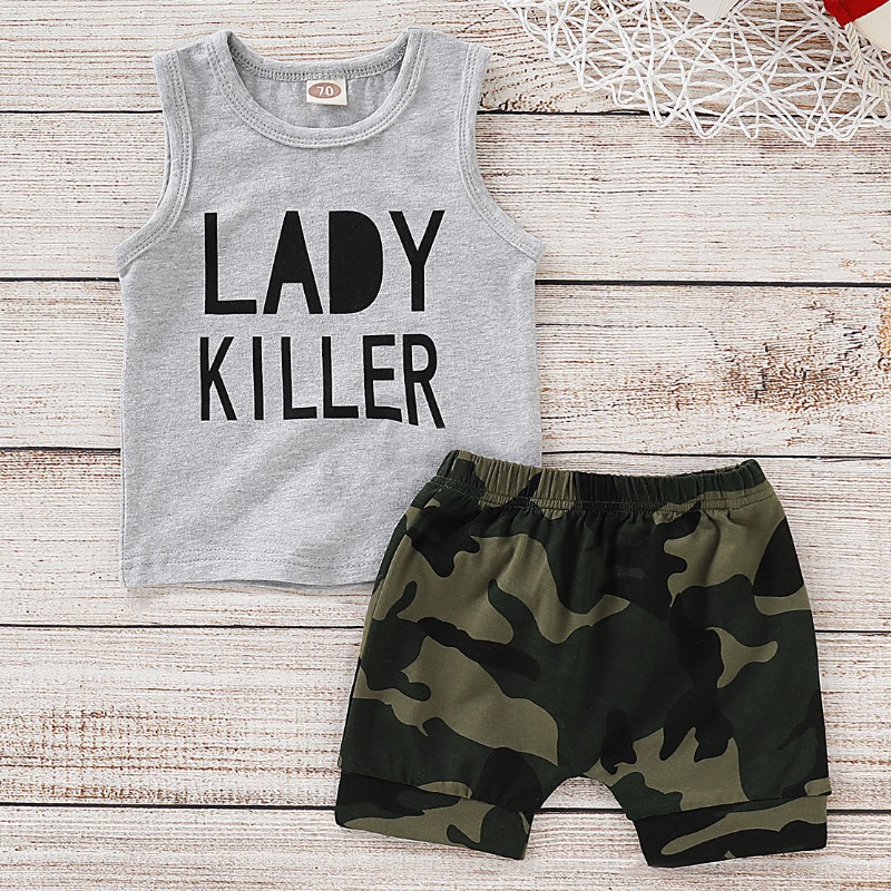 

lovely Casual Letter Print Grey Boy Two-piece Shorts Set