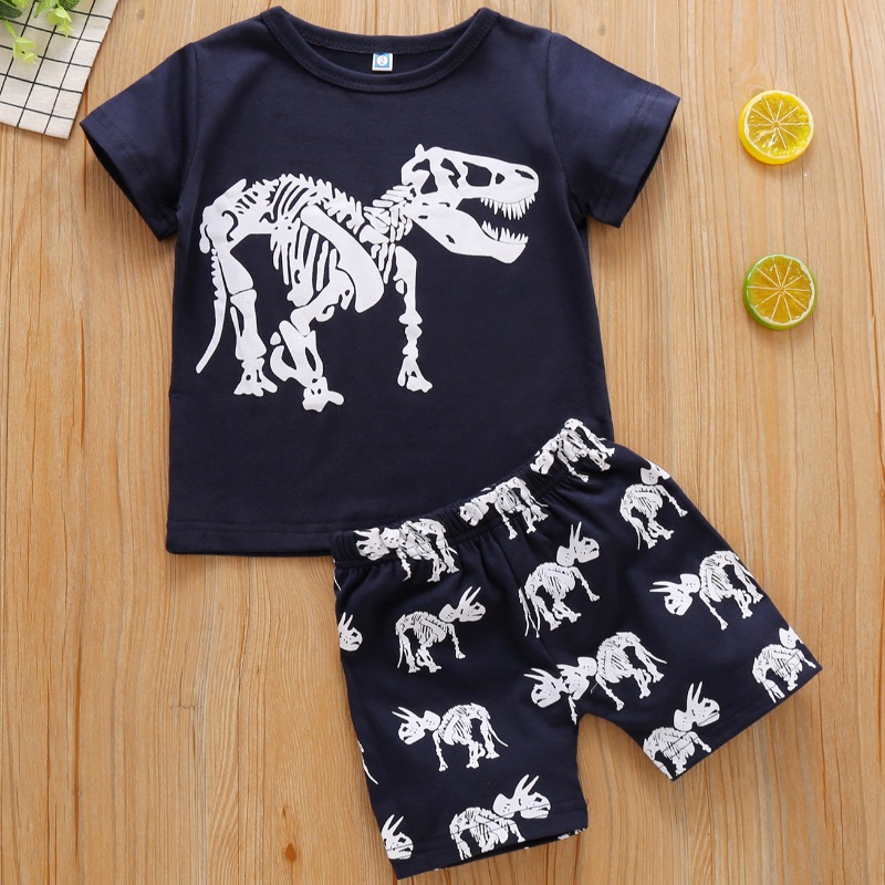 

lovely Leisure Print White Boy Two-piece Shorts Set