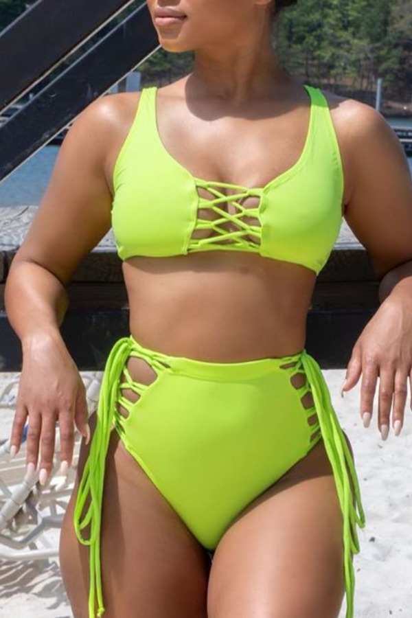

lovely Bandage Design Green Two-piece Swimsuit