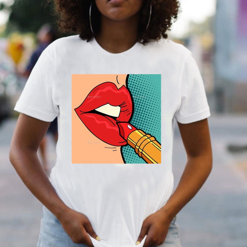 

lovely Casual O Neck Lip Print Blue T-shirt