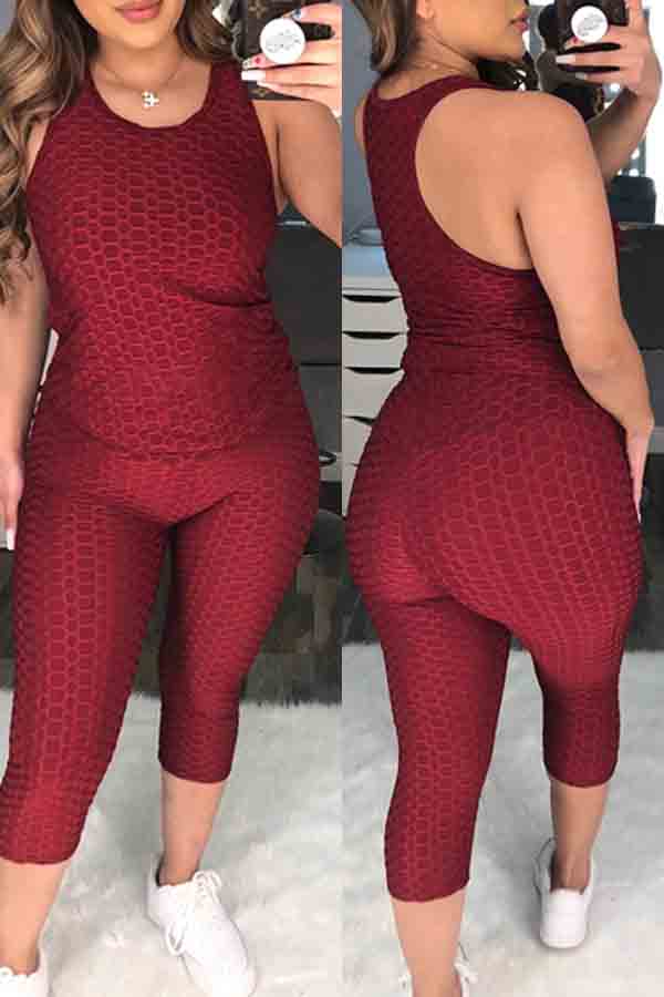 

lovely Sportswear O Neck Skinny Red Two-piece Pants Set
