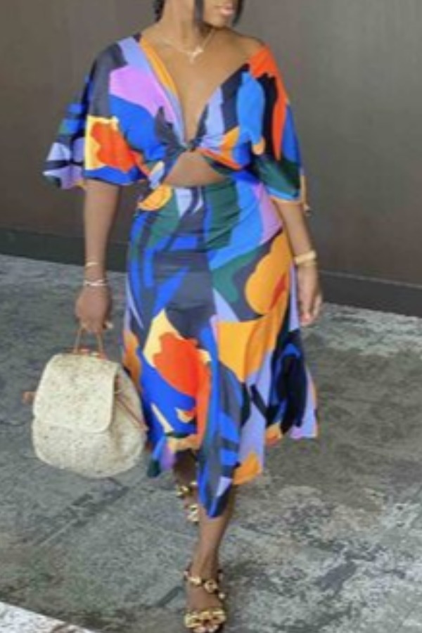 

lovely Stylish Print Multicolor Two-piece Skirt Set, Multi