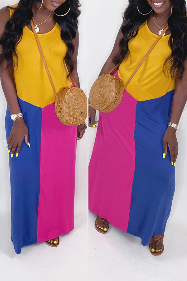 

lovely Casual Color-lump Patchwork Multicolor Ankle Length Dress, Multi