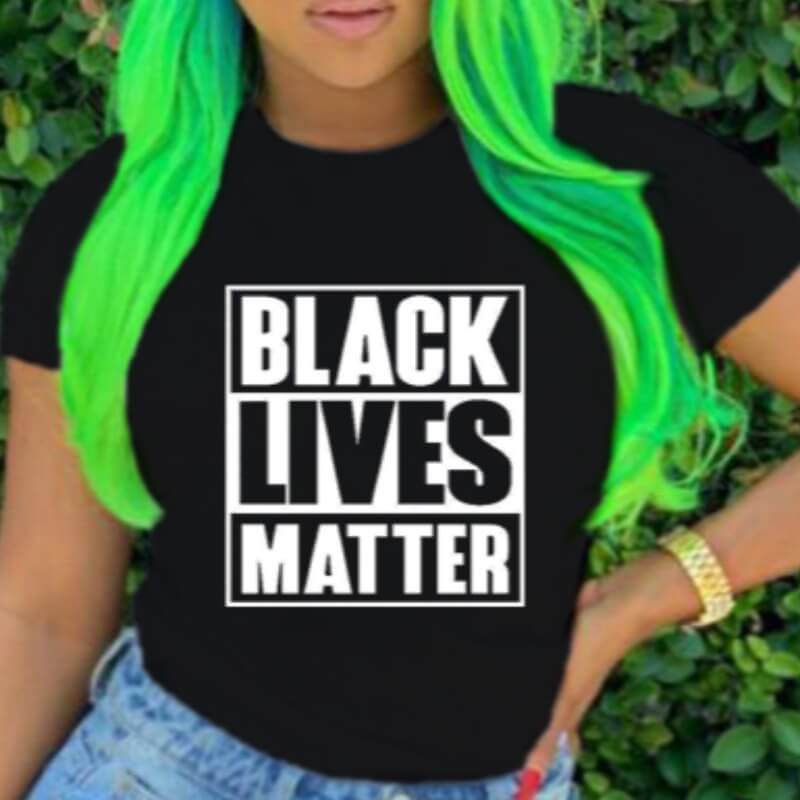 

Lovely Casual O Neck Letter Print Black T-shirt